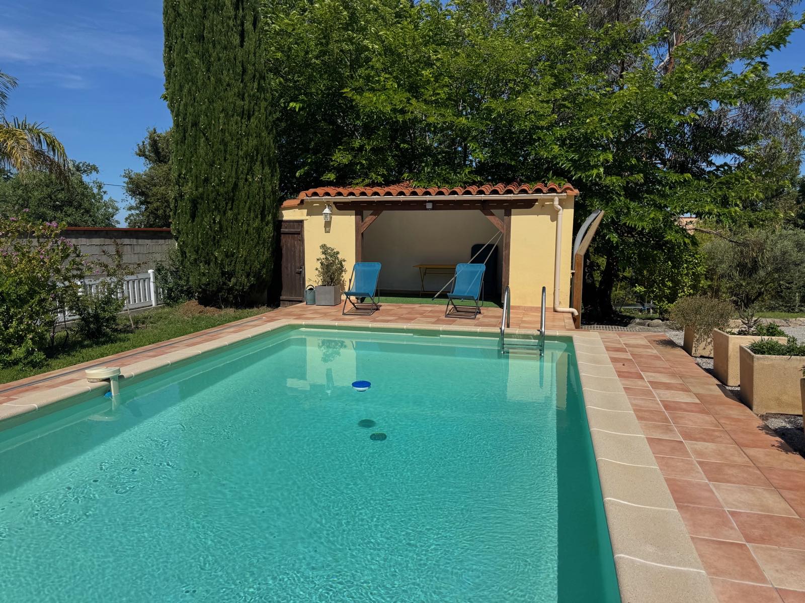La piscine au sel et son pool house